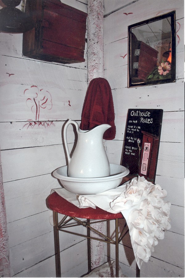 Growing up in the 1940s, outdoor toilets weren’t uncommon. I remember going there after meals to avoid washing dishes. A Sears Roebuck Catalogue was a staple, not for reading as you might think, but toilet paper. No wonder old timers spoke of having “pyles!”
I inherited a log cabin built on Lake Sysladobsis in the 1930s. No indoor plumbing facilities … behold the backhouse. The younger generation was appalled, turned up their noses. We developed our original shabby-chic look in our ancestor’s original outhouse to make it more appealing.
Primitive toille was painted on walls. Matching cushions placed on the stool provide comfort for mothers waiting for small children. No Sears Roebuck Catalogue, we have a 1913 edition of Abercrombie and Fitch. It better not be used for toilet paper! My aunt’s original bowl and pitcher sit in the corner for hand washing. If you’re in a hurry, it’s okay to use the handiwipes. Plenty of old nails provide a place to hang towels. Flowers add good smells, make you feel like you’re in Shoji Tabuchis’ bathroom in Branson. Lace curtains, ornately framed grandchildren’s artwork, an old mirror, and a rug on the floor complete our look.
Early fixtures remain. Our ancestors smartly knew a cabinet on the wall kept toilet paper safe from mice. Not sure if a punched tin can holding moth balls kept critters or the stench away. Either way, it’s worth a try.
Outside sits a tree stump wiht an old canoe seat back. Sometimes you have to wait your turn -- it’s a one-holer. A removable shutter is on the front door with painted instructions to hang below off season. A twig wreath completes the shabby-chic look.
Our grandchildren would sure appreciate sweet smells from some of your potpourri.