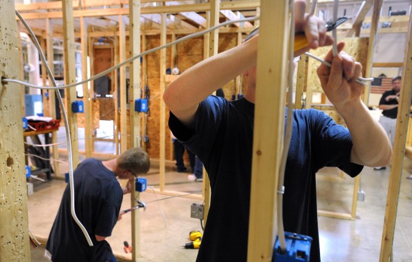 Mountain View Youth Development Center residents practice wiring a building at the United Technologies Center in Bangor on Monday, July 18, 2011. Six youth center residents are participating in the 45-hour program, which gives them basic skills in welding or electrical wiring. They agreed that the program gives them an opportunity to gain job skills as well as confidence. Mountain View Youth Development Center residents practice wiring a building at the United Technologies Center in Bangor on Monday, July 18, 2011. Six youth center residents are participating in the 45-hour program, which gives them basic skills in welding or electrical wiring. They agreed that the program gives them an opportunity to gain job skills as well as confidence.
