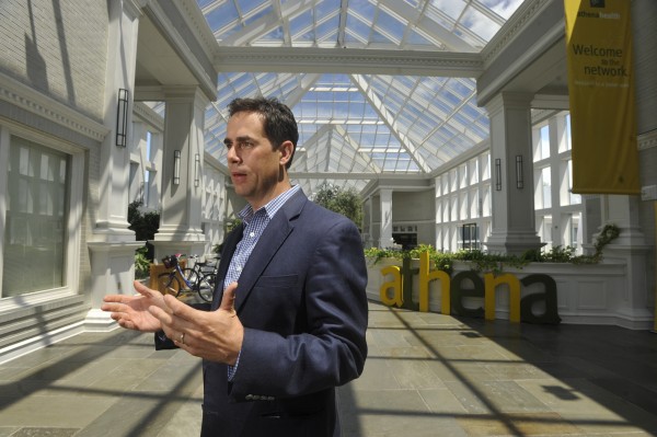David Tassoni, vice president of operations at athenahealth's offices in Belfast talks with the BDN in the facility's atrium Thursday, July 14, 2011. Approximately 350 employees work at Massachusetts-based athenahealth's offices which were once MBNA's former offices in Belfast. Athenahealth provides Internet-based business services for health care providers. David Tassoni, vice president of operations at athenahealth's offices in Belfast talks with the BDN in the facility's atrium Thursday, July 14, 2011. Approximately 350 employees work at Massachusetts-based athenahealth's offices which were once MBNA's former offices in Belfast. Athenahealth provides Internet-based business services for health care providers.