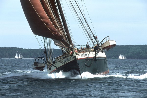 The schooner Angelique slips through Penobscot Bay on a fine summer day. The schooner Angelique slips through Penobscot Bay on a fine summer day.