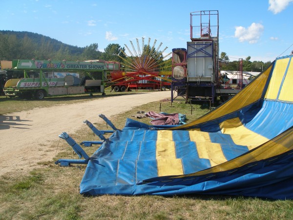 Tents, vendor stands and carnival rides wait to be erected on
Tuesday at the Blue Hill Fair, which opens Thursday evening and runs
through Labor Day. Held annually since 1891, the fair attracts up to
30,000 spectators. Tents, vendor stands and carnival rides wait to be erected on
Tuesday at the Blue Hill Fair, which opens Thursday evening and runs
through Labor Day. Held annually since 1891, the fair attracts up to
30,000 spectators.