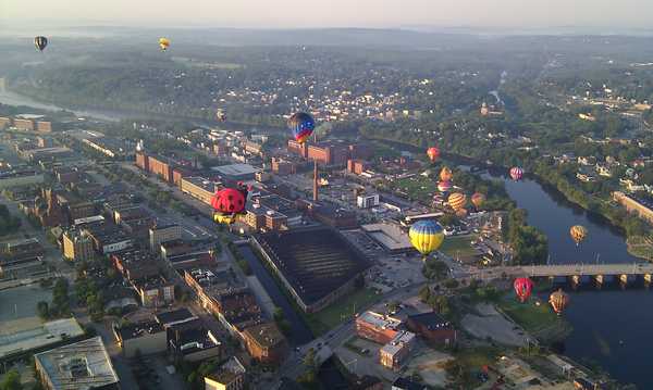 An aerial view of the balloons launching at the Great Falls Balloon Festival in Lewiston on Friday morning. An aerial view of the balloons launching at the Great Falls Balloon Festival in Lewiston on Friday morning.