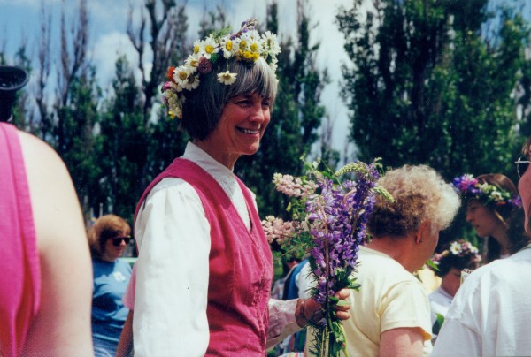 Kathryn Olmstead masquerading as a Swede during the 1998 Midsommar festival in New Sweden. Kathryn Olmstead masquerading as a Swede during the 1998 Midsommar festival in New Sweden.