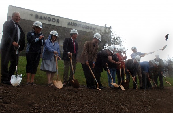 In the middle of a downpour, officials partake in a groundbreaking for the new arena at Bass Park in Bangor on Thursday, August 4, 2011. The arena is scheduled for completion in 2013. In the middle of a downpour, officials partake in a groundbreaking for the new arena at Bass Park in Bangor on Thursday, August 4, 2011. The arena is scheduled for completion in 2013.