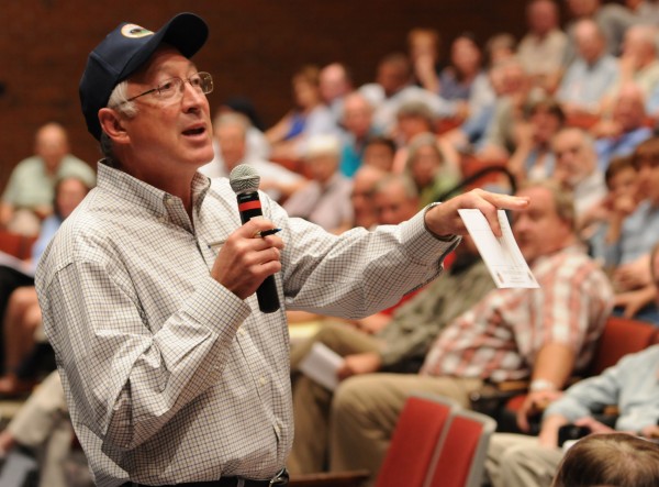 Interior Secretary Ken Salazar takes question from people gathered at Stearns High School in Millinocket on Thursday, Aug. 18, 2011 concerning the proposed national park in the north woods of Maine. Interior Secretary Ken Salazar takes question from people gathered at Stearns High School in Millinocket on Thursday, Aug. 18, 2011 concerning the proposed national park in the north woods of Maine.