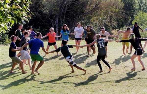 Students play a networking game during freshman orientation at Dartmouth College's Moosilauke Ravine Lodge in Warren, N.H. Students play a networking game during freshman orientation at Dartmouth College's Moosilauke Ravine Lodge in Warren, N.H.