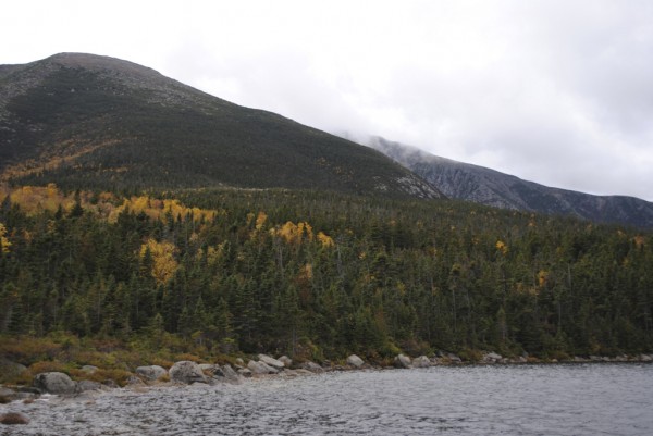 Clouds hang around the top of Pamola Peak in this view from Basin Pond on the Chimney Pond Trail in Baxter State Park. Clouds hang around the top of Pamola Peak in this view from Basin Pond on the Chimney Pond Trail in Baxter State Park.