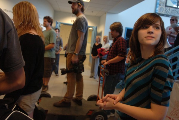 Faith Bishop (right) surveys the set during the filming of the movie she wrote on Sunday, Oct. 9, 2011, at Hermon High School, where she is a sophmore. The movie, which is a collaboration between Acadia Hospital, Hermon High School, Gum Spirits Productions, and Project Aware, deals with teen depression and anxiety. Faith Bishop (right) surveys the set during the filming of the movie she wrote on Sunday, Oct. 9, 2011, at Hermon High School, where she is a sophmore. The movie, which is a collaboration between Acadia Hospital, Hermon High School, Gum Spirits Productions, and Project Aware, deals with teen depression and anxiety.