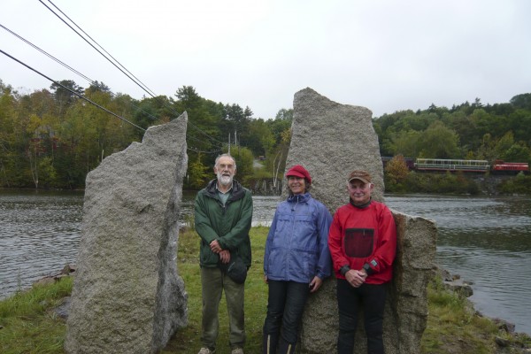 Granite markers were placed at the Upper Bridge East Rangeway on the shore of the Passagassawakeag River in Belfast. The city has 17 public rights of way, or range ways, to the river and Belfast Bay that were established in Colonial times. The one off the Kaler Road at Upper Bridge East is the second to be marked formally by granite monoliths. From left are artist and stone cutter Douglas Coffin of Stockton Springs; Martha Piscuskas, creative director of Waterfall Arts; and Skip Pendleton, of Belfast Bay Watershed Coalition. Granite markers were placed at the Upper Bridge East Rangeway on the shore of the Passagassawakeag River in Belfast. The city has 17 public rights of way, or range ways, to the river and Belfast Bay that were established in Colonial times. The one off the Kaler Road at Upper Bridge East is the second to be marked formally by granite monoliths. From left are artist and stone cutter Douglas Coffin of Stockton Springs; Martha Piscuskas, creative director of Waterfall Arts; and Skip Pendleton, of Belfast Bay Watershed Coalition.