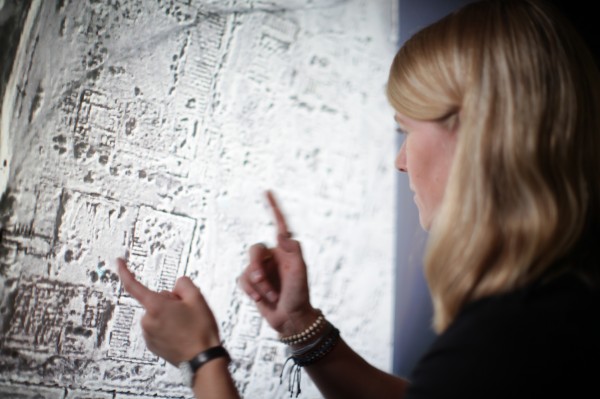 Sarah Parcak examines a satellite image of an Egyptian archaeological site. Sarah Parcak examines a satellite image of an Egyptian archaeological site.
