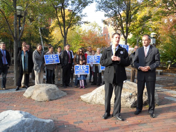 Portland mayoral candidate Jed Rathband is joined by Christopher O'Neil, the Portland Community Chamber's government relations consultant, at a press conference Wednesday announcing the Chamber political action committee's endorsement of Rathband in the race. Portland mayoral candidate Jed Rathband is joined by Christopher O'Neil, the Portland Community Chamber's government relations consultant, at a press conference Wednesday announcing the Chamber political action committee's endorsement of Rathband in the race.