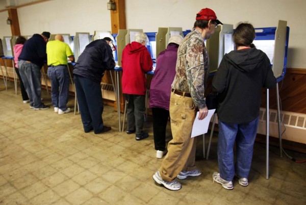 Citizens fill most of the voting booths at the Knights of Columbus Hall in Biddeford. Citizens fill most of the voting booths at the Knights of Columbus Hall in Biddeford.