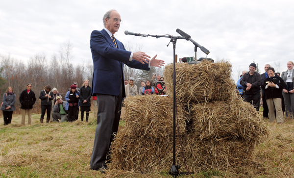 Former Sen. Geroge Mitchell speaks during the official ground breaking ceremony for the Belfast Cohousing and Ecovillage on Tuesday. Former Sen. Geroge Mitchell speaks during the official ground breaking ceremony for the Belfast Cohousing and Ecovillage on Tuesday.
