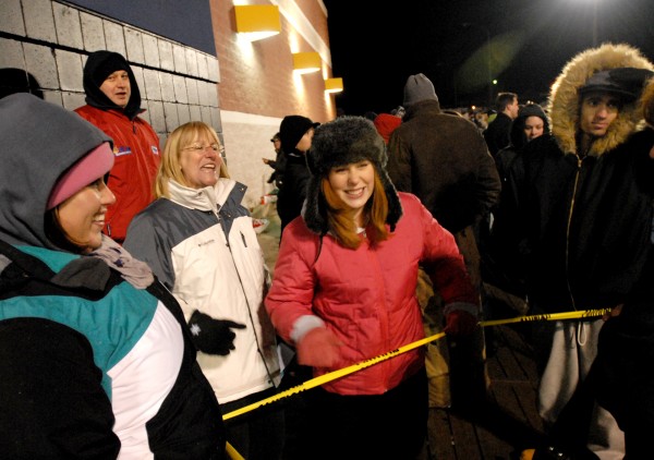 Amy Shawley (left to right), Guy Currier, Beverly Commeau, Kayla Currier, and Jake Kipping, all from the Old Town area, have a good time listening to music outside of the Bangor Best Buy while waiting for the doors to open at 12:01am on Black Friday. Amy Shawley (left to right), Guy Currier, Beverly Commeau, Kayla Currier, and Jake Kipping, all from the Old Town area, have a good time listening to music outside of the Bangor Best Buy while waiting for the doors to open at 12:01am on Black Friday.
