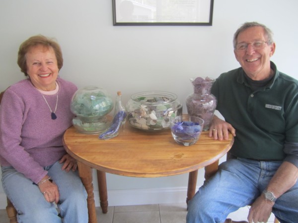 Helen and Bill Carney with a small sampling of their sea glass collection, which numbers more than 50,000 pieces. Helen and Bill Carney with a small sampling of their sea glass collection, which numbers more than 50,000 pieces.