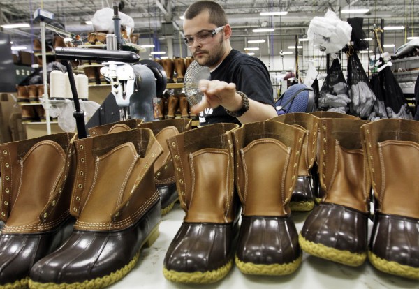 In this photo from Dec. 14, 2011, Eric Rego of East Boothbay stitches boots in the facility where L.L. Bean boots are assembled in Brunswick. L.L. Bean's famed hunting boots are seeing a surge in popularity, necessitating the hiring of more than 100 additional employees to make them. In this photo from Dec. 14, 2011, Eric Rego of East Boothbay stitches boots in the facility where L.L. Bean boots are assembled in Brunswick. L.L. Bean's famed hunting boots are seeing a surge in popularity, necessitating the hiring of more than 100 additional employees to make them.