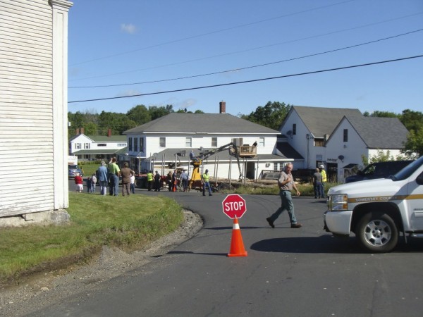 The driver of a tractor-trailer loaded with pulp wood lost control of his vehicle on this curve in Cambridge in August 2011, sending both the truck and the logs into the Cambridge General Store. The driver of a tractor-trailer loaded with pulp wood lost control of his vehicle on this curve in Cambridge in August 2011, sending both the truck and the logs into the Cambridge General Store.