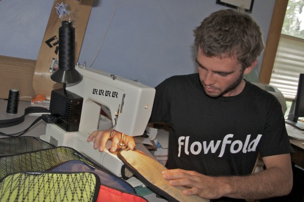 Charles Friedman sewing Flowfolds on Peaks Island recently. Charles Friedman sewing Flowfolds on Peaks Island recently.