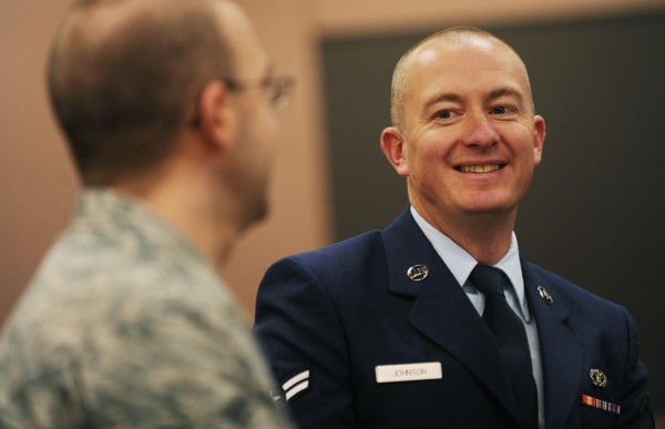 Mark Johnson of Hampden (right) recalls his days in basic training as he sits with Daniel Shunk (right) of Searsport at the Air National Guard Base in Bangor on Sunday, Dec. 4, 2011. Both men are in their 30s and trained with recruits in their teens. Mark Johnson of Hampden (right) recalls his days in basic training as he sits with Daniel Shunk (right) of Searsport at the Air National Guard Base in Bangor on Sunday, Dec. 4, 2011. Both men are in their 30s and trained with recruits in their teens.