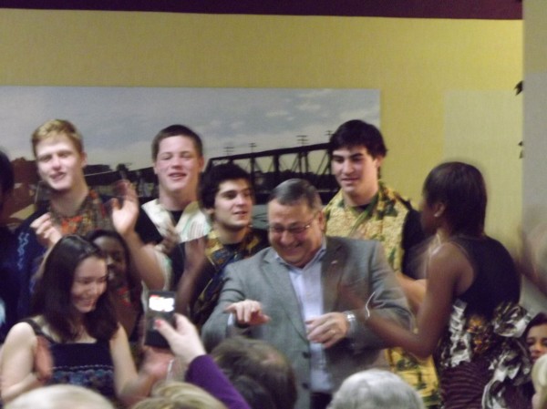 Gov. Paul LePage dances with the Colby African Drumming Ensemble during the 26th annual Martin Luther King, Jr. Community Breakfast at the Muskie Community Center in Waterville on Monday, Jan. 16, 2012. Gov. Paul LePage dances with the Colby African Drumming Ensemble during the 26th annual Martin Luther King, Jr. Community Breakfast at the Muskie Community Center in Waterville on Monday, Jan. 16, 2012.