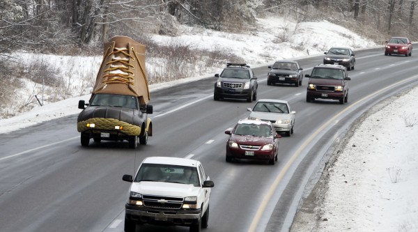 The L.L. Bean Bootmobile heads southbound on Route 295 on its way to the headquarters of the outdoor retailer in Freeport on Tuesday, Jan. 17, 2012. The L.L. Bean Bootmobile heads southbound on Route 295 on its way to the headquarters of the outdoor retailer in Freeport on Tuesday, Jan. 17, 2012.