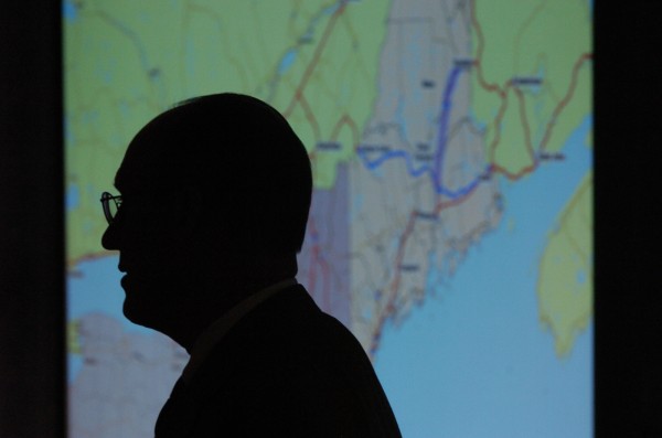 Peter Vigue, CEO of Cianbro, discusses the benefits of having an East-West Highway while taking the podium at the Access Atlantica confrence in Orono in August 2007. Peter Vigue, CEO of Cianbro, discusses the benefits of having an East-West Highway while taking the podium at the Access Atlantica confrence in Orono in August 2007.