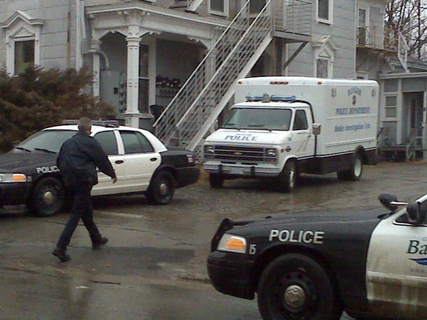 Bangor police Sgt. Paul Edwards heads into the Court Street building Thursday morning where a suspicious death was reported Wednesday evening. Bangor police Sgt. Paul Edwards heads into the Court Street building Thursday morning where a suspicious death was reported Wednesday evening.