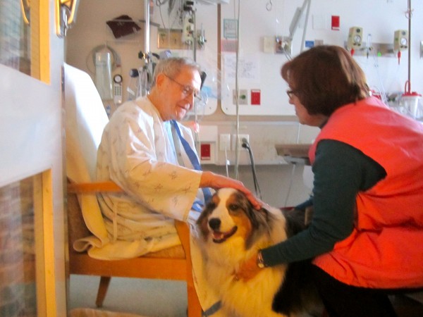 Darby gets a pat and smile from Frances, who is about to be discharged from Eastern Maine Medical Center. Darby gets a pat and smile from Frances, who is about to be discharged from Eastern Maine Medical Center.