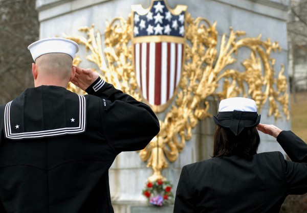 LS2 Job Johnson (left) and AEAA Janet Keith, Bangor Navy Operational Support Center, salute the U.S.S. Maine memorial during the playing of Taps at the 114th anniversary tribute in memory of the sinking of the battleship in Havana Harbor, Cuba, on February 15, 1898. LS2 Job Johnson (left) and AEAA Janet Keith, Bangor Navy Operational Support Center, salute the U.S.S. Maine memorial during the playing of Taps at the 114th anniversary tribute in memory of the sinking of the battleship in Havana Harbor, Cuba, on February 15, 1898.