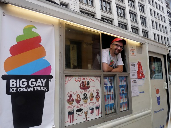Doug Quint, founder of the Big Gay Ice Cream Truck, peers out of his truck. Doug Quint, founder of the Big Gay Ice Cream Truck, peers out of his truck.