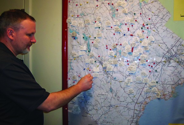 York County Sheriff’s Office Det. Bill Vachon looks at a county map showing burglaries since November. There were 27 residential burglaries in January, nearly one a day, and deputies are asking residents to be on the lookout for suspicious activity. York County Sheriff’s Office Det. Bill Vachon looks at a county map showing burglaries since November. There were 27 residential burglaries in January, nearly one a day, and deputies are asking residents to be on the lookout for suspicious activity.