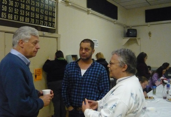 Congressman Mike Michaud (from left) chats with Tom Gilley and Dorothy "Grammy Dot'' Gilley, the father and grandmother of Army vetern Jeremy Gilley, during a benefit supper at the Belfast American Legion on Saturday, Feb. 25, 2012. Jeremy Gilley, an Iraq war veteran from Palermo, lost his legs in a roadside crash on Route 3 in Augusta in December. Gilley could not attend the benefit. Congressman Mike Michaud (from left) chats with Tom Gilley and Dorothy "Grammy Dot'' Gilley, the father and grandmother of Army vetern Jeremy Gilley, during a benefit supper at the Belfast American Legion on Saturday, Feb. 25, 2012. Jeremy Gilley, an Iraq war veteran from Palermo, lost his legs in a roadside crash on Route 3 in Augusta in December. Gilley could not attend the benefit.