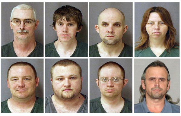 This file combo of eight photos provided by the U.S. Marshals Service on Monday March 29, 2010 shows, from top left, David Brian Stone Sr., 44, of Clayton, Mich,; David Brian Stone Jr. of Adrian, Mich,; Jacob Ward, 33, of Huron, Ohio; Tina Mae Stone and bottom row from left, Michael David Meeks, 40, of Manchester, Mich,; Kristopher T. Sickles, 27, of Sandusky, Ohio; Joshua John Clough, 28, of Blissfield, Mich.; and Thomas William Piatek, 46, of Whiting, Ind., suspects tied to Hutaree, a Christian militia. This file combo of eight photos provided by the U.S. Marshals Service on Monday March 29, 2010 shows, from top left, David Brian Stone Sr., 44, of Clayton, Mich,; David Brian Stone Jr. of Adrian, Mich,; Jacob Ward, 33, of Huron, Ohio; Tina Mae Stone and bottom row from left, Michael David Meeks, 40, of Manchester, Mich,; Kristopher T. Sickles, 27, of Sandusky, Ohio; Joshua John Clough, 28, of Blissfield, Mich.; and Thomas William Piatek, 46, of Whiting, Ind., suspects tied to Hutaree, a Christian militia.