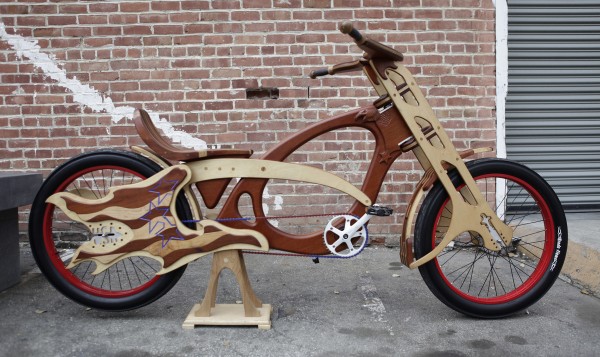A hand-built wooden bicycle at Masterworks Wood and Design in San Jose, California, on March 13, 2012. The company offers "art that you can ride." A hand-built wooden bicycle at Masterworks Wood and Design in San Jose, California, on March 13, 2012. The company offers "art that you can ride."