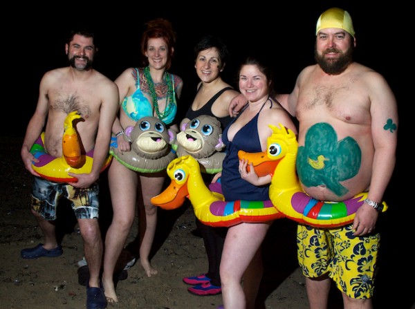 Team Sham Duck poses for a final picture before plunging into Casco Bay at the East End Beach at 5:30 a.m Saturday, March 17, 2012, with hundreds of others to raise money for the Portland Firefighters Children's Burn Foundation. Team Sham Duck is (from left) Jake Pierson Hillary Coolidge, Jess Murphy, Rori Crossman and Jim Devon. They raised over $1,500. Team Sham Duck poses for a final picture before plunging into Casco Bay at the East End Beach at 5:30 a.m Saturday, March 17, 2012, with hundreds of others to raise money for the Portland Firefighters Children's Burn Foundation. Team Sham Duck is (from left) Jake Pierson Hillary Coolidge, Jess Murphy, Rori Crossman and Jim Devon. They raised over $1,500.