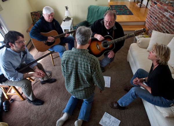 Leaning in close to get a harmony part worked out (from left) Dave Rowe, Seve Romanoff, Tom Dyhrberg, Chuck Romanoff and Alana MacDonald rehearse in Scarborough Sunday, March 4, 2012, for the 34th annual Schooner Fare/Devonsquare reunion show on Saturday. Leaning in close to get a harmony part worked out (from left) Dave Rowe, Seve Romanoff, Tom Dyhrberg, Chuck Romanoff and Alana MacDonald rehearse in Scarborough Sunday, March 4, 2012, for the 34th annual Schooner Fare/Devonsquare reunion show on Saturday.