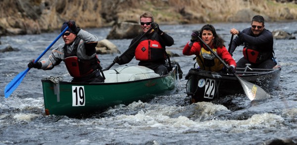 Participants in the St. George Canoe race struggle though low water on Saturday, March 31, 2012. Participants in the St. George Canoe race struggle though low water on Saturday, March 31, 2012.