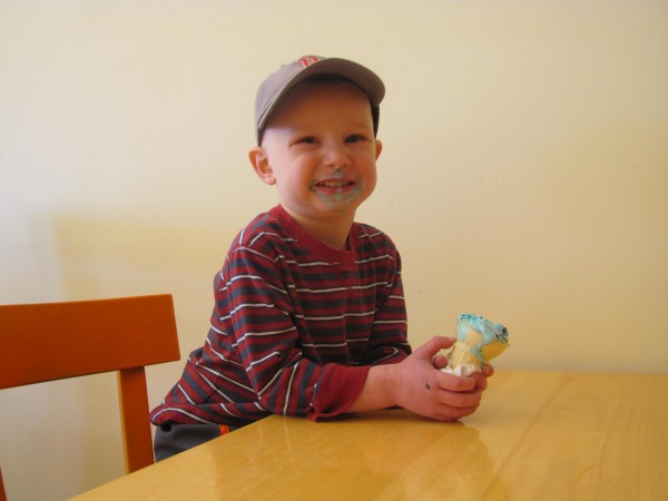 Three-year-old Elias Quinn Sommers of Bath enjoys a cone of H2O ice cream at Dot's Ice Cream Shop in Bath on Friday, March 30, 2012. The ice cream flavor was created as part of a project by local students to raise money for a clean drinking water project in the third world. Three-year-old Elias Quinn Sommers of Bath enjoys a cone of H2O ice cream at Dot's Ice Cream Shop in Bath on Friday, March 30, 2012. The ice cream flavor was created as part of a project by local students to raise money for a clean drinking water project in the third world.