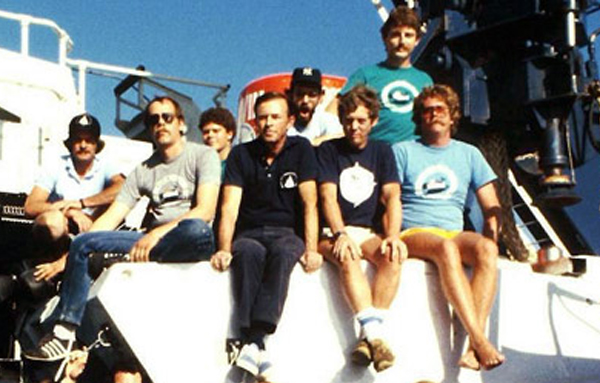 The Woods Hole Oceanographic Institution's return expedition to the Titanic site in July 1986 was another team effort. More than 50 people spent nearly three weeks at sea and countless more support staff worked ashore before, during and after the expedition. John Salzig of Ellsworth (third from left) was one of the sub pilots on the mission. The Woods Hole Oceanographic Institution's return expedition to the Titanic site in July 1986 was another team effort. More than 50 people spent nearly three weeks at sea and countless more support staff worked ashore before, during and after the expedition. John Salzig of Ellsworth (third from left) was one of the sub pilots on the mission.