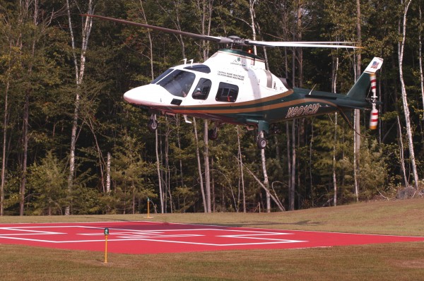 A LifeFlight helicopter lands at Millinocket Regional Hospital. A LifeFlight helicopter lands at Millinocket Regional Hospital.