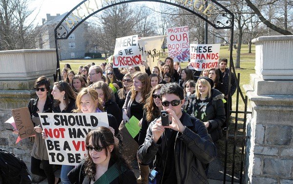 Students at Dickinson College in Carlisle, Pa., march across the campus demanding the school deal more harshly with students who commit sexual offenses. Students staged a sit-in at the school Wednesday as part of a protest in support of more transparent policies on sexual violence. Students at Dickinson College in Carlisle, Pa., march across the campus demanding the school deal more harshly with students who commit sexual offenses. Students staged a sit-in at the school Wednesday as part of a protest in support of more transparent policies on sexual violence.
