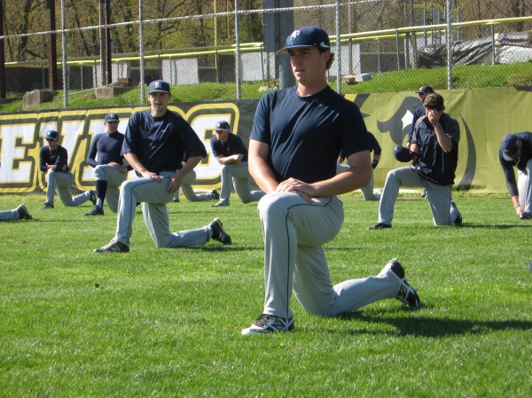 University of Maine baseball players warm up before their doubleheader with UMBC on Saturday in Baltimore, Md. University of Maine baseball players warm up before their doubleheader with UMBC on Saturday in Baltimore, Md.