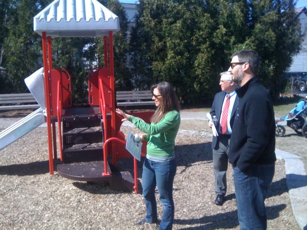 Amy Grommes Pulaski, housing and community development program manager for the city of Portland, describes grant-funded upgrades made at Peppermint Park to City Manager Mark Rees and Seth Parker of Avesta Housing on Friday, April 13, 2012. Pulaski led a walking tour of Bayside neighborhood projects that have — or will soon — benefit from U.S. Housing and Urban Development Department grants. Amy Grommes Pulaski, housing and community development program manager for the city of Portland, describes grant-funded upgrades made at Peppermint Park to City Manager Mark Rees and Seth Parker of Avesta Housing on Friday, April 13, 2012. Pulaski led a walking tour of Bayside neighborhood projects that have — or will soon — benefit from U.S. Housing and Urban Development Department grants.