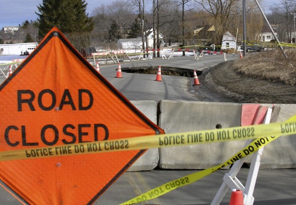 A sinkhole shut down parts of Old County Road in Rockland Tuesday, Feb. 16, 2010. A sinkhole shut down parts of Old County Road in Rockland Tuesday, Feb. 16, 2010.
