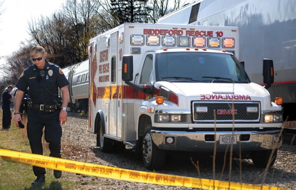 Police and rescue personnel respond to a fatal accident on the Amtrak tracks off Main Street in Biddeford on Monday. Police and rescue personnel respond to a fatal accident on the Amtrak tracks off Main Street in Biddeford on Monday.