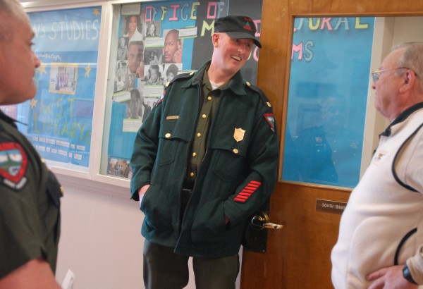 Deputy Chief Game Warden Gregory Sanborn chats with friends at a stem cell drive hosted by the University of Maine football team at the Memorial Union on Wednesday. It was a large turnout and many wardens turned out to be give samples in hopes of being a donor for their deputy chief, who has cancer. Deputy Chief Game Warden Gregory Sanborn chats with friends at a stem cell drive hosted by the University of Maine football team at the Memorial Union on Wednesday. It was a large turnout and many wardens turned out to be give samples in hopes of being a donor for their deputy chief, who has cancer.