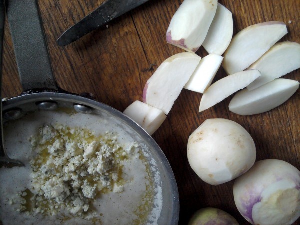 Preparing blue cheese butter Preparing blue cheese butter