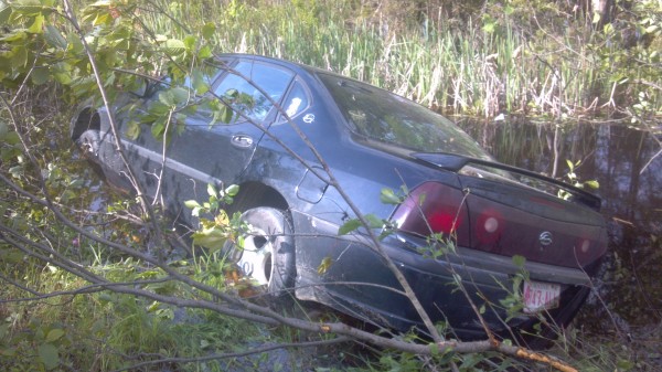 A man suffered minor head injuries when the car he was a passenger in went off Stud Mill Road and into a bog about 4 p.m. Thursday. A man suffered minor head injuries when the car he was a passenger in went off Stud Mill Road and into a bog about 4 p.m. Thursday.