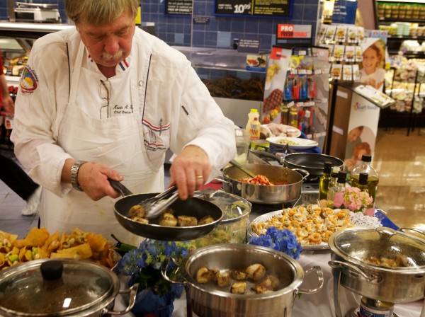 Chef Kevin Fallen of Personal Touch Catering whips up a few tasty dishes from the sea at the Hannaford supermarket in Scarborough on Wednesday, May 23, 2012 as the chain announces its intention to offer only sustainably harvested and grown seafood. Chef Kevin Fallen of Personal Touch Catering whips up a few tasty dishes from the sea at the Hannaford supermarket in Scarborough on Wednesday, May 23, 2012 as the chain announces its intention to offer only sustainably harvested and grown seafood.