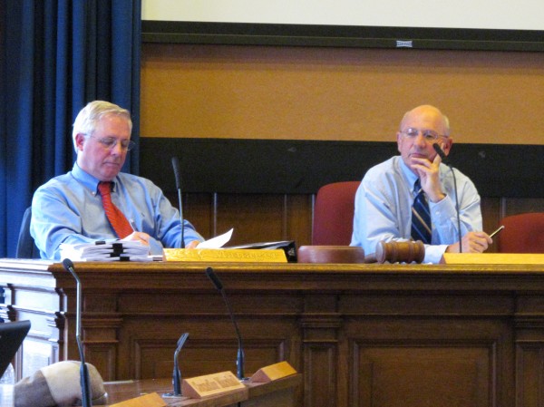 Portland City Manager Mark Rees (left) and Mayor Michael Brennan absorb discussion surrounding the city's fiscal year 2013 budget proposals at the end of a Monday, May 14, 2012, workshop in the council chambers. Portland City Manager Mark Rees (left) and Mayor Michael Brennan absorb discussion surrounding the city's fiscal year 2013 budget proposals at the end of a Monday, May 14, 2012, workshop in the council chambers.